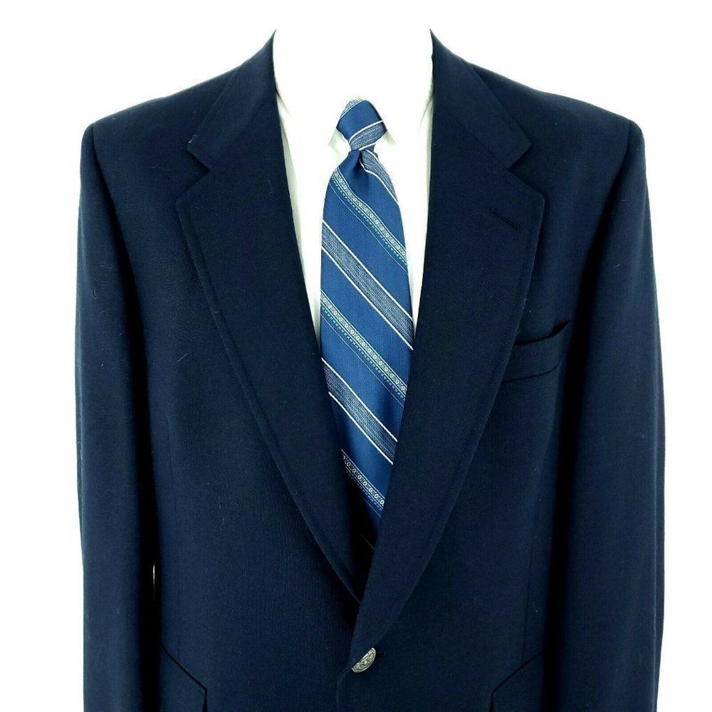 Hart Schaffner Marx Jack Nicklaus Wool 2 Silver Button Blazer 42S Navy Blue